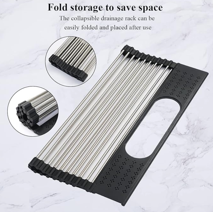 Folding storage and draining dish rack